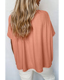 Azura Exchange Textured Loose Top with Notched V Neck and Buttoned Front - S