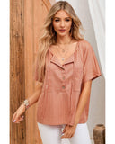 Azura Exchange Textured Loose Top with Notched V Neck and Buttoned Front - XL
