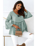 Azura Exchange Crinkle Lace Up Bell Sleeve Blouse - M