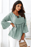 Azura Exchange Crinkle Lace Up Bell Sleeve Blouse - M
