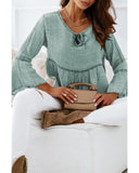 Azura Exchange Crinkle Lace Up Bell Sleeve Blouse - S