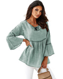 Azura Exchange Crinkle Lace Up Bell Sleeve Blouse - S