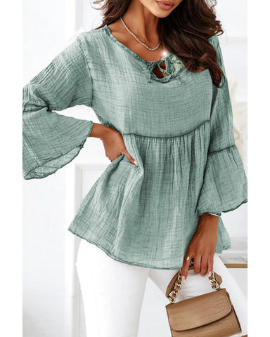 Azura Exchange Crinkle Lace Up Bell Sleeve Blouse - XL