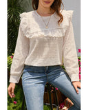 Azura Exchange Hollowed Long Sleeve Round Neck Ruffled Blouse - L