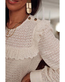 Azura Exchange Hollowed Long Sleeve Round Neck Ruffled Blouse - L