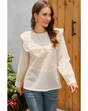Azura Exchange Hollowed Long Sleeve Round Neck Ruffled Blouse - M