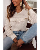 Azura Exchange Hollowed Long Sleeve Round Neck Ruffled Blouse - M
