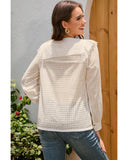 Azura Exchange Hollowed Long Sleeve Round Neck Ruffled Blouse - XL