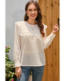 Azura Exchange Hollowed Long Sleeve Round Neck Ruffled Blouse - XL