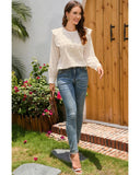 Azura Exchange Hollowed Long Sleeve Round Neck Ruffled Blouse - XL