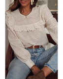 Azura Exchange Hollowed Long Sleeve Round Neck Ruffled Blouse - XL