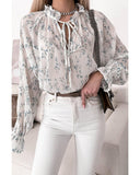 Azura Exchange Tie Neck Long Sleeve Crinkle Blouse - M