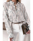 Azura Exchange Tie Neck Long Sleeve Crinkle Blouse - M