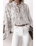 Azura Exchange Tie Neck Long Sleeve Crinkle Blouse - M