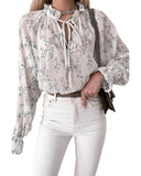 Azura Exchange Tie Neck Long Sleeve Crinkle Blouse - M