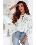 Azura Exchange Tie Neck Long Sleeve Crinkle Blouse - M
