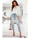 Azura Exchange Tie Neck Long Sleeve Crinkle Blouse - M