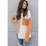 Azura Exchange Textured Knit Top with Colorblock Chest Pocket - M