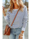Azura Exchange Striped Print Ribbed Trim Long Sleeve Top - M