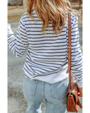 Azura Exchange Striped Print Ribbed Trim Long Sleeve Top - M