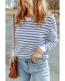 Azura Exchange Striped Print Ribbed Trim Long Sleeve Top - M