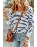 Azura Exchange Striped Print Ribbed Trim Long Sleeve Top - M