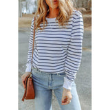 Azura Exchange Striped Print Ribbed Trim Long Sleeve Top - M