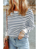 Azura Exchange Striped Print Ribbed Trim Long Sleeve Top - M