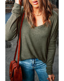 Azura Exchange Ribbed Knit V Neck Long Sleeve Top - M