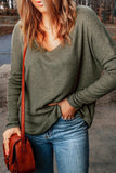 Azura Exchange Ribbed Knit V Neck Long Sleeve Top - M
