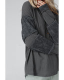 Azura Exchange Contrast Patched Exposed Seam Henley Top - L