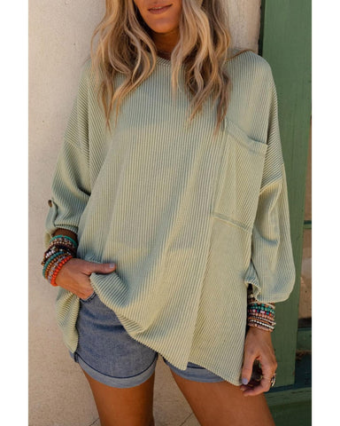 Azura Exchange Oversize Ribbed Roll-tab Sleeve Top - M