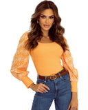 Azura Exchange Puff Sleeve Ribbed Knit Top - M