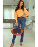 Azura Exchange Puff Sleeve Ribbed Knit Top - M