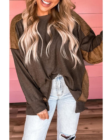 Azura Exchange Ribbed Knit Top with Unique Patchwork Design - XL