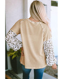 Azura Exchange Patchwork Leopard Print Lantern Sleeve Top - M