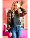 Azura Exchange Leopard Print Long Sleeve Ribbed Knit Blouse - L