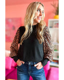 Azura Exchange Leopard Print Long Sleeve Ribbed Knit Blouse - L