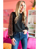 Azura Exchange Leopard Print Long Sleeve Ribbed Knit Blouse - L