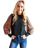 Azura Exchange Leopard Print Long Sleeve Ribbed Knit Blouse - L