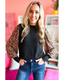 Azura Exchange Leopard Print Long Sleeve Ribbed Knit Blouse - L