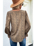 Azura Exchange Leopard Print Ruffle Puff Sleeves Blouse - M