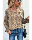 Azura Exchange Leopard Print Ruffle Puff Sleeves Blouse - M
