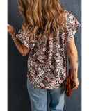 Azura Exchange Printed V-neck Flutter Sleeve Blouse - L