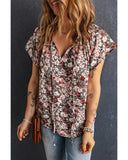 Azura Exchange Printed V-neck Flutter Sleeve Blouse - M