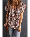 Azura Exchange Printed V-neck Flutter Sleeve Blouse - M