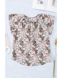 Azura Exchange Printed V-neck Flutter Sleeve Blouse - M