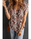 Azura Exchange Printed V-neck Flutter Sleeve Blouse - XL