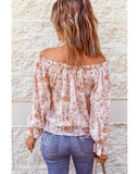Azura Exchange Puff Sleeve Ruffled Floral Print Blouse - L