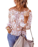 Azura Exchange Puff Sleeve Ruffled Floral Print Blouse - L